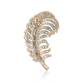 Large Curved Crystal Feather Brooch in Silver or Gold Tone view 5