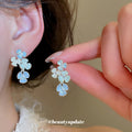 Pastel Crystal Flower Drop Earrings in Pink and Blue view 3