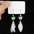 Mint Green Butterfly White Petal Drop Earrings Gold Hook view 4