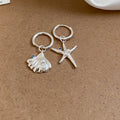 Silver Tone Starfish And Shell Huggie Earrings With Polished Metal Details view 6