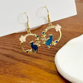 Turquoise Navy and Pink Cat Floral Round Hoop Earrings view 2