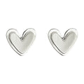 Silver Brushed Heart Stud Earrings With Raised Outline Edge view 5