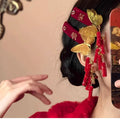 Red Velvet Gold Butterfly Firecracker Tassel Bang Hair Clip view 3
