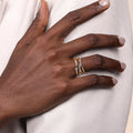 Crisscross Multi-Rail Clear Stone Wide Ring In Gold Tone view 3