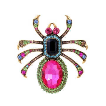 Pink Gold Tone Spider Crystal Four Designs Metal Brooch Pin