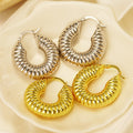 Ribbed Chunky Oval Hoop Earrings Polished Statement Fashion Jewelry view 5