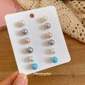 Multicolor Faux Pearl Round Stud Earrings Twelve-Piece Set view 3