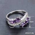Purple Oval Solitaire Crisscross Ring In Polished Silver Tone view 5