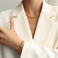 Twisted Rope Chain Necklace and Bracelet Set Gold Steel Tones view 3