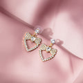 Clear Stone Heart and Bow Gold Tone Dangle Stud Earrings view 2