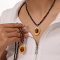 Gold Tiger Eye Oval Pendant And Beaded Pendant Necklaces view 2