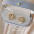 Gold CZ Pave Oval Frame White Cat Eye Stud Earrings view 1