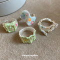 Enamel Floral Open Rings Mint White Green Branch Styles view 3