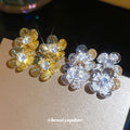 Faceted Crystal Flower Stud Earrings in Gold and Silver Tones view 2