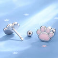 Silver Pink Enamel Paw Print Ball Back Stud Earrings view 3