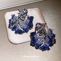 Blue Crystal Koi Fish Statement Stud Earrings with Fringe view 1