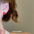 Red Apple Heart And Crystal Stud Earring Set Jewelry Design view 3