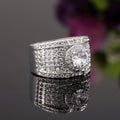 Silver Tone Wide Pave CZ Center Stone Band Ring Sizes 8-12 view 2
