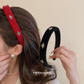 Velvet Fabric Bee Rhinestone Headband Red Black 2 Colors view 2