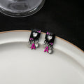 Pink and Black Playing Card Ace Long Dangle Earrings view 2