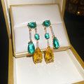 Gold Tone Green And Yellow Faceted Crystal Chandelier Earrings view 6