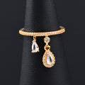 Open Adjustable Thin Band Teardrop Dangle Ring Three Metal Tones view 3