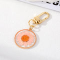 Gold Tone Pressed Flower Resin Clip Keychains in Eight Round and Irregular Designs view 9