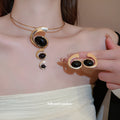 Gold Resin Oval Curl Stud Earrings Collar Necklaces 6 Styles view 4