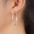 Faceted Silver Tone Large Hoop Earrings Polished Jewelry Accessory view 3