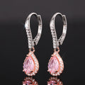 Pink Teardrop Crystal Silver Tone Drop Earrings view 2