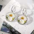 Silver Tone Divided Round Pressed Flower Resin Hook Earrings view 6
