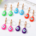 Gold Tone Colorful Teardrop Evil Eye Huggie Drop Earrings view 1