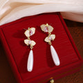 White Teardrop and Pink Stone Floral Long Stud Earrings view 4