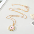 Gold Tone Crystal Halo Round and Heart Evil Eye Necklaces view 3