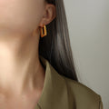 Brushed Rectangular Geometric U Shape Hoop Earrings Gold view 4