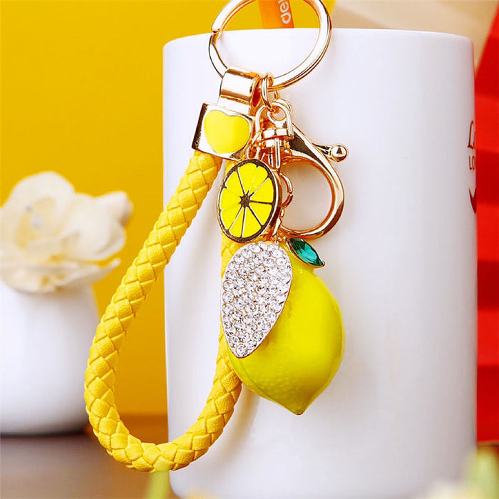 Jeweled Lemon and Citrus Keychains with Braided Wrist Loop Options