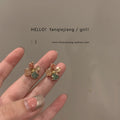 Square Hoop Earrings With White Pearl Gold Or Steel view 2