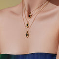 Gold Stainless Steel Oval Black Zircon Geometric Pendant Necklace view 4