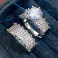 Round Solitaire And Extra-Wide Pave Two-Ring Set In Silver Tone view 3