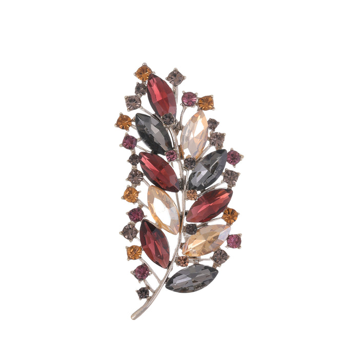 Leaf Crystal Metal Brooch Pin for Jackets and Lapels