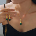 Gold Malachite Teardrop Badminton Shuttlecock Pendant Necklace view 1