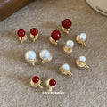 Gold Tone Spiral Clip On Earrings With White Pearls view 3