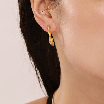 Bamboo Textured Square Hoop Stud Earrings Gold And Steel