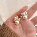 Crystal Flower Stud Earrings with Pearl Clusters in Three Colors view 1