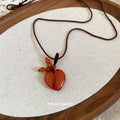 Dark Brown Cord Necklace with Heart Shaped Stone Look Pendant view 3