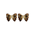 Gold Tone Bow Stud Earrings With Black Enamel Accents view 5