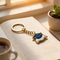 Navy Grad Cap Open Book Enamel Keychain Gold Ring Chain view 4