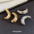 Layered Ridged Crescent Stud Earrings in Two Metal Tones view 2