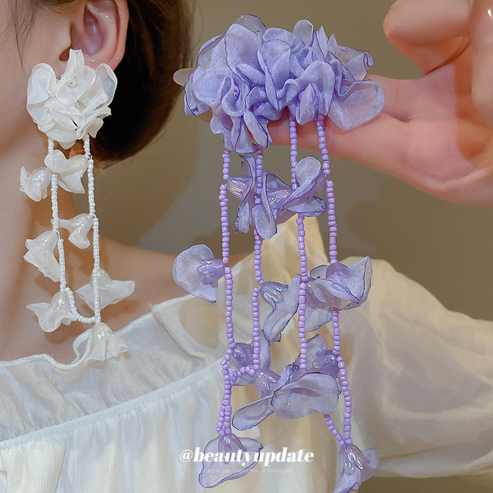 Chiffon Flower Vine Long Drop Earrings In Four Soft Colors