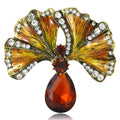 Ginkgo Leaf Glass Drop Brooch Green or Amber Teardrop Pin view 2